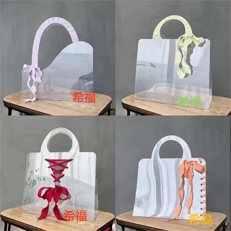 现货情人节网红透明鲜花手提袋七夕鲜花花束礼物包装鲜花包装袋