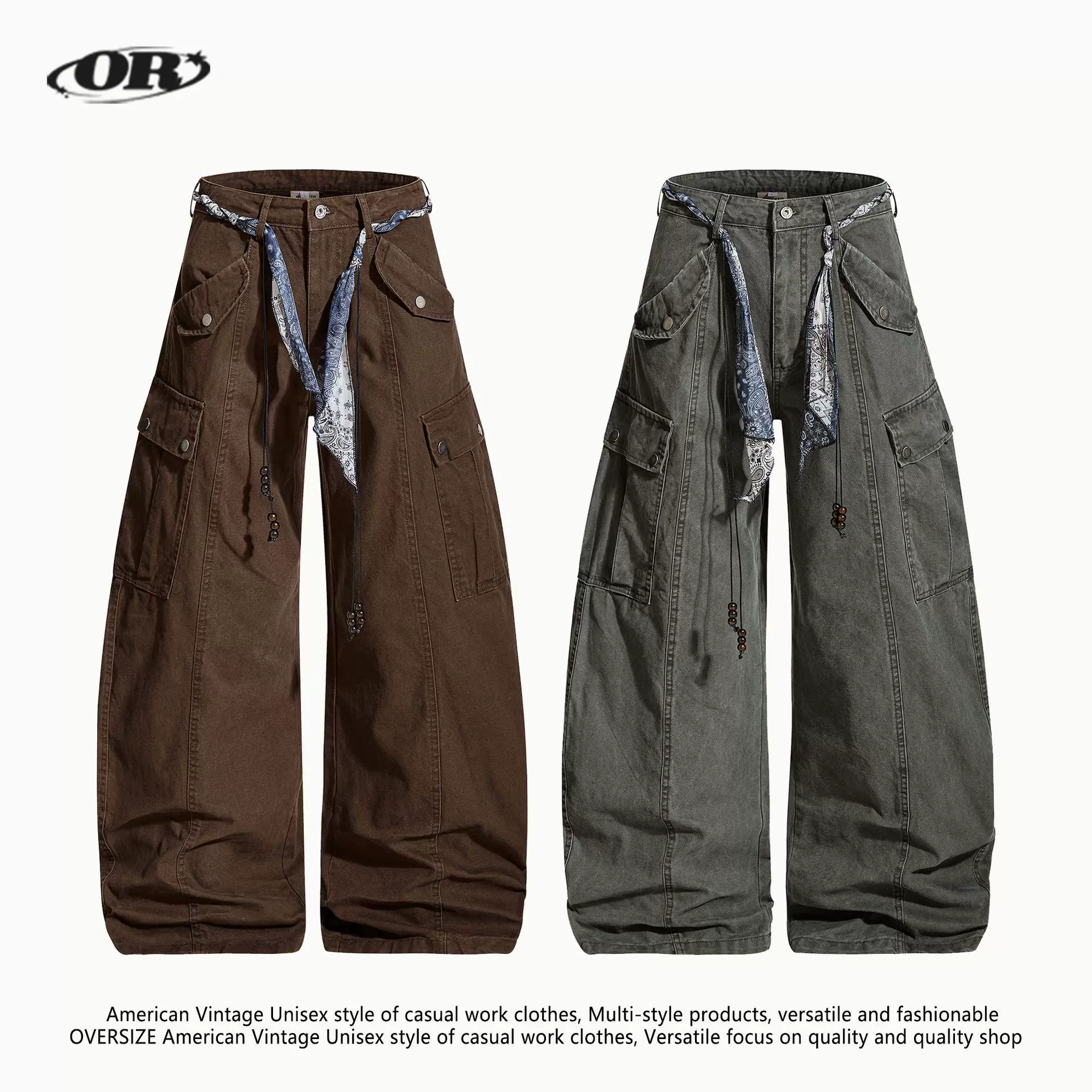 OREETA丨小众设计感弯刀阔腿工装裤男女可穿配丝带高级感休闲长裤