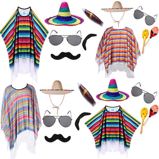 Halloween Cape coslay holiday party hat Mexican Cape adult child Cape striped cape