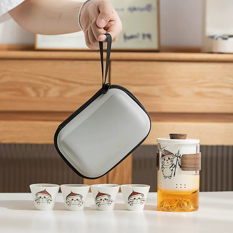 旅行茶具套装便携式快客杯一壶四杯户外露营泡茶壶喝茶装备印logo