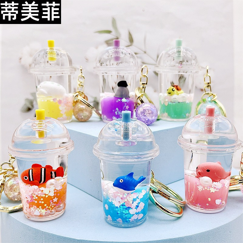 Acrylic Milk Bottle Milk Tea Cup Keychain Floating Accessory Student Backpack Car Small Pendant Milk Tea Style Whale