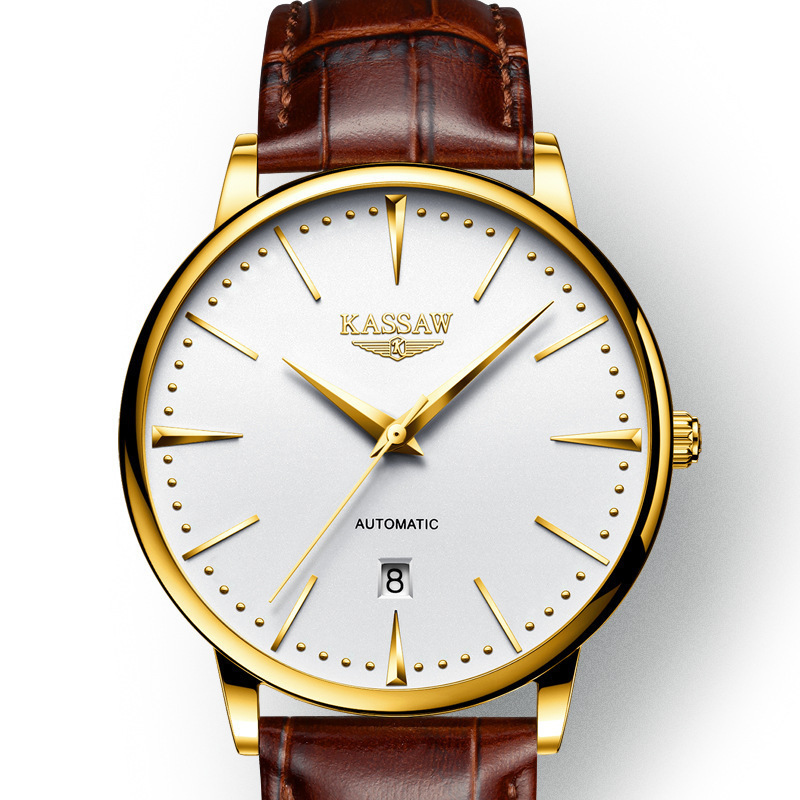 Watch Men's Ultra-Thin Simple Fashion Automatic Mechanical Watch Waterproof Cut Out 18K Gold Belt Men's Watch