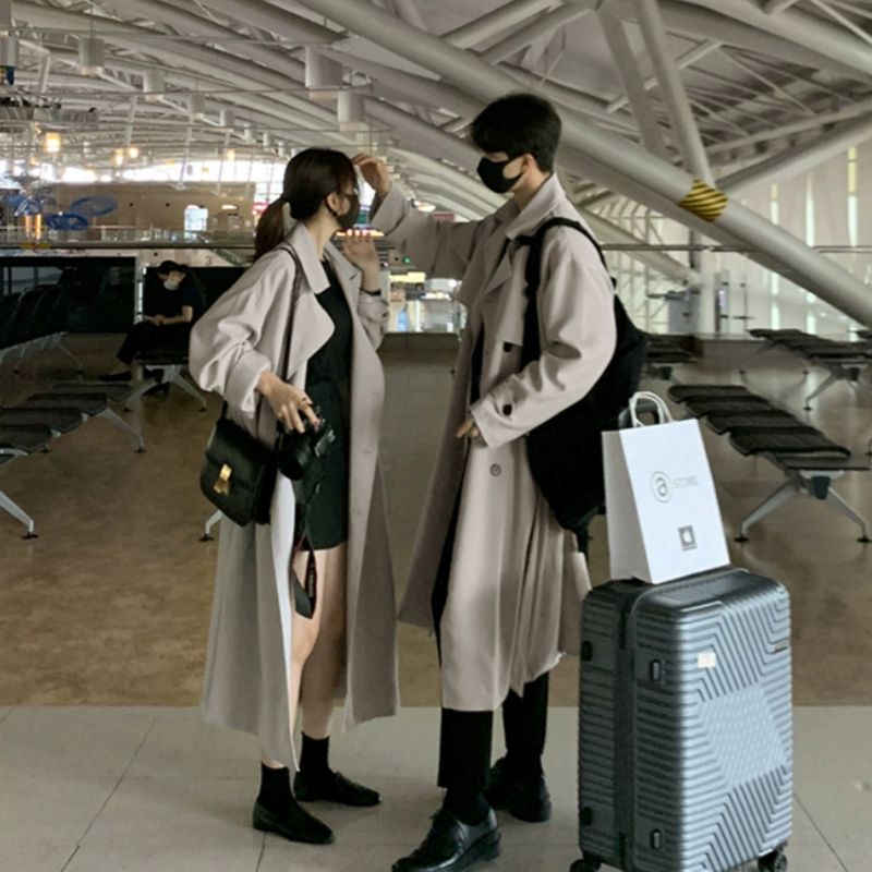 Abrigo de hombre rompevientos de alto grado solapa estilo coreano pareja de mediana longitud desgaste británico sobre la rodilla capa de abrigo de hombre