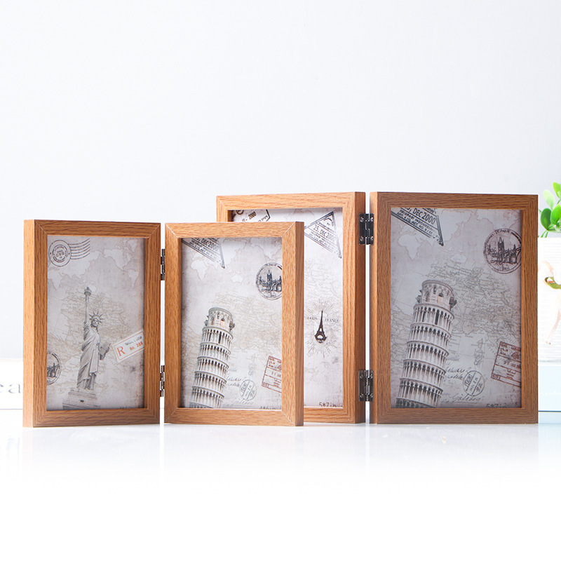 Factory wholesale two folding double-sided photo frame retro combination table 6 inch 7 inch conjoined photo studio photo frame frame ornaments