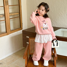 女童秋套装2025新款卡通猫咪儿童圆领卫衣春秋款甜美女小童衣服潮