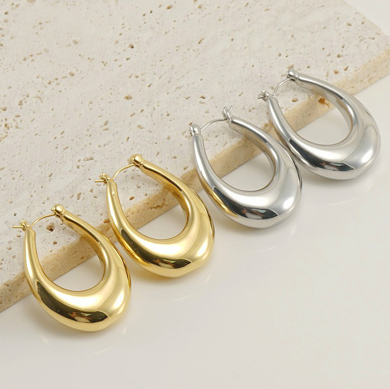 36g Weight 304 Stainless Steel Ear Needle Material 1 Pair Fashion Oval Plating Stainless Steel 18k Gold Plated Earrings