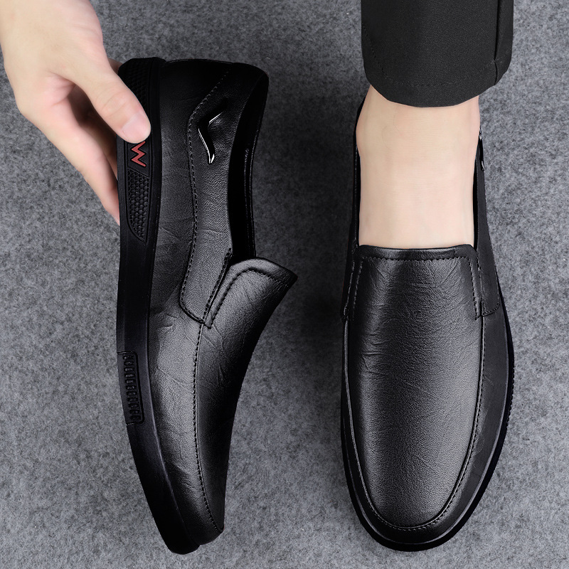外贸清仓断码男士商务休闲 皮鞋冬季真皮软底一脚蹬男鞋懒人豆豆