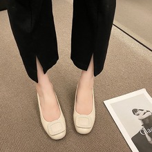 韓版方頭中跟時裝單鞋女2022年春季新款淺口時尚舒適氣質優雅女鞋