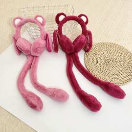 网红亲子款粉色小熊耳罩儿童会动气囊耳罩冬季新款保暖耳包耳套