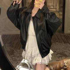 アメリカのレトロな革のコートの女性の短い上着2025春の新型の洋風は高級感のあるpu革のジャケットに似合います。