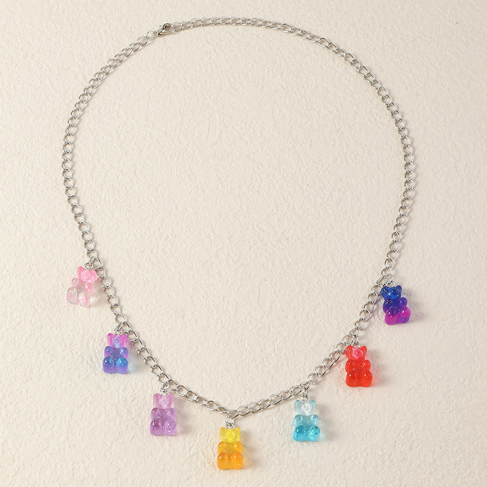 fashion colorful gradient color bear resin necklace wholesale nihaojewelry