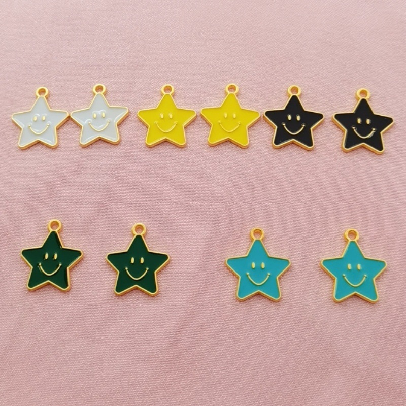 新款合金笑脸星星吊坠彩色五角星挂件创意滴油饰品配件钥匙扣挂件