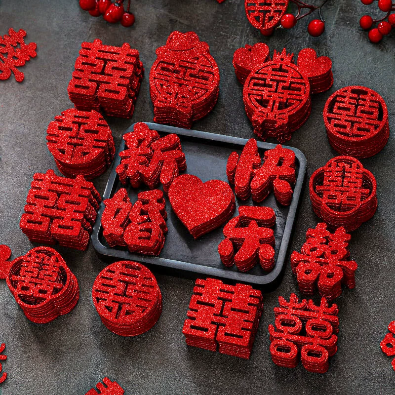 Украшение свадебной кровати с мини-маленькими счастливыми словами, украшение для свадебного помолвки, блестящие маленькие счастливые слова, украшение для фруктовой тарелки, украшение для свадебной комнаты