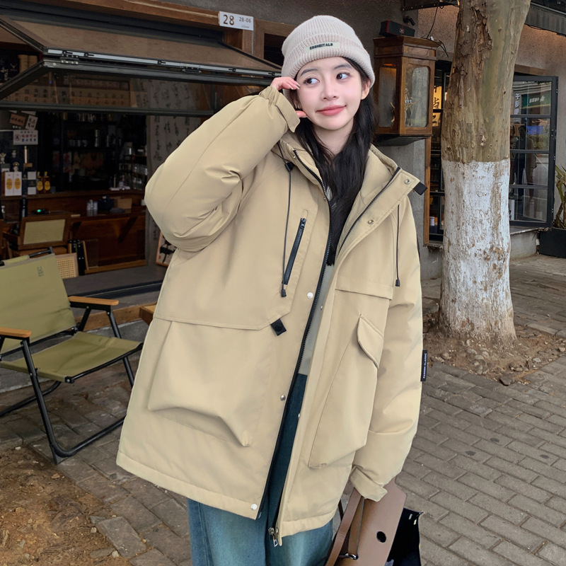 新款大码韩版羽绒棉服连帽宽松休闲情侣工装棉衣女冲锋衣夹克外套|undefined