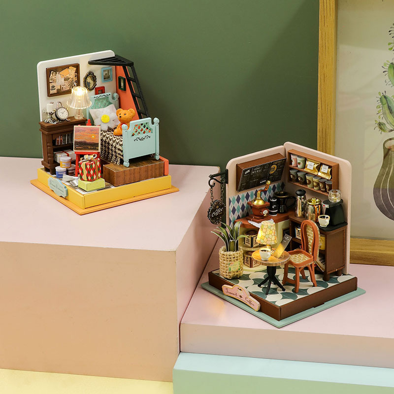 Hongda diy cottage coffee Wooden handmade building assembled mini cottage creative toy decoration gift Hongda diy cottage coffee Wooden handmade building assembled mini cottage creative toy decoration gift