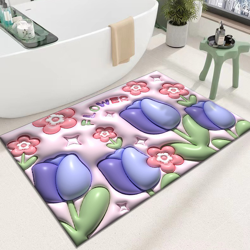 クリエイティブ3D膨張花卉珪藻泥浴室トイレ吸水速乾足マット家庭用汚れ防止玄関マット|undefined