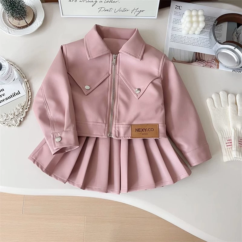 Set, children's jacket, pleated skirt, autumn, internet celebrity, Korean style