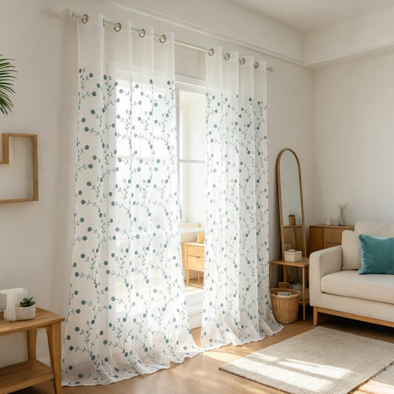 Cross-border embroidered sheer curtains in modern minimalist style, window sheer curtains with embroidery and hollow design, direct sales on Amazon