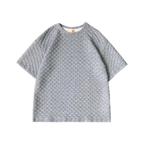 Men's 2025 Half-Sleeve Ins Trendy Loose 5-Button Collared T-Shirt with Hong Style Honeycomb Pattern