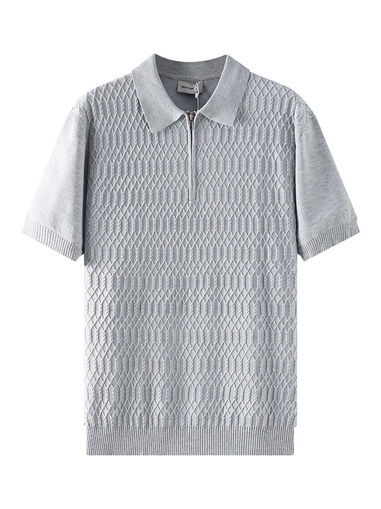 Hombre de negocios casual jersey de malla de punto polo hombre medio cremallera solapa transpirable mangas cortas 2026 nuevo