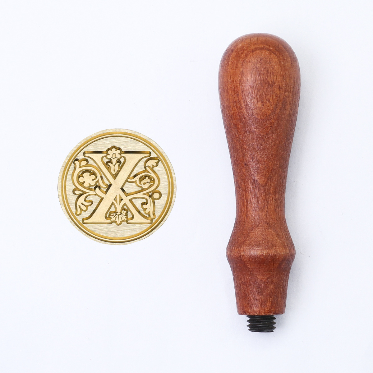 Sello de pintura de fuego retro cabeza de capítulo letra europea sello de un solo capítulo mango de madera cuenta de mano sello de pintura de fuego cabeza de cobre redondo sólido