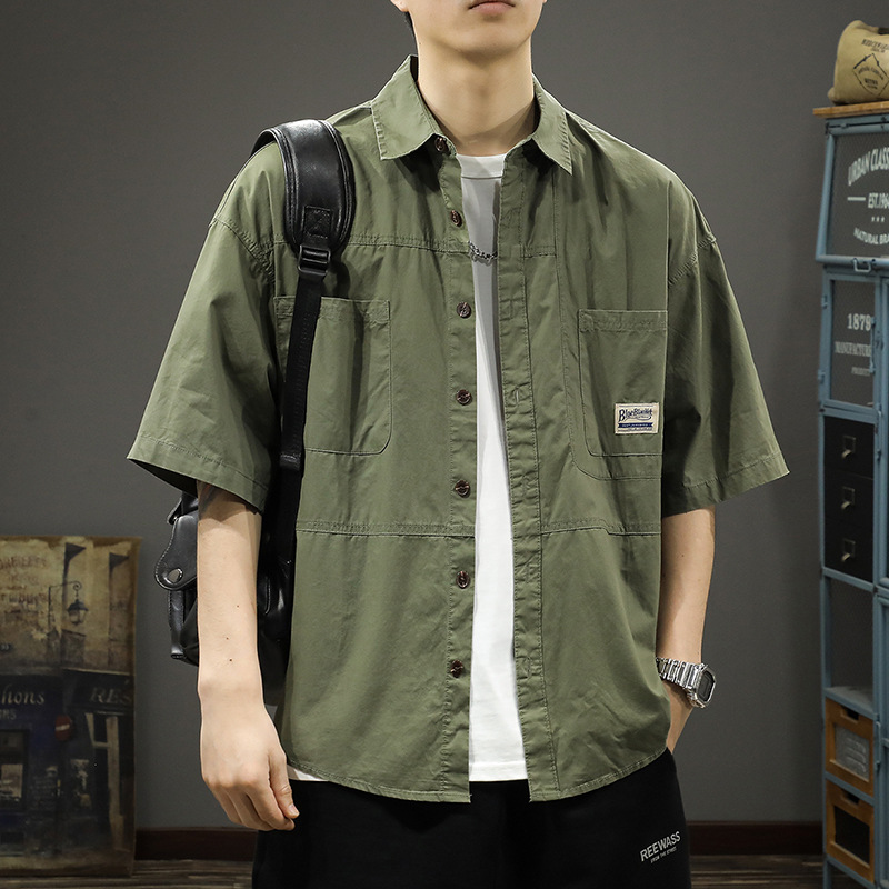 Demi-season retro short solid colored shirt