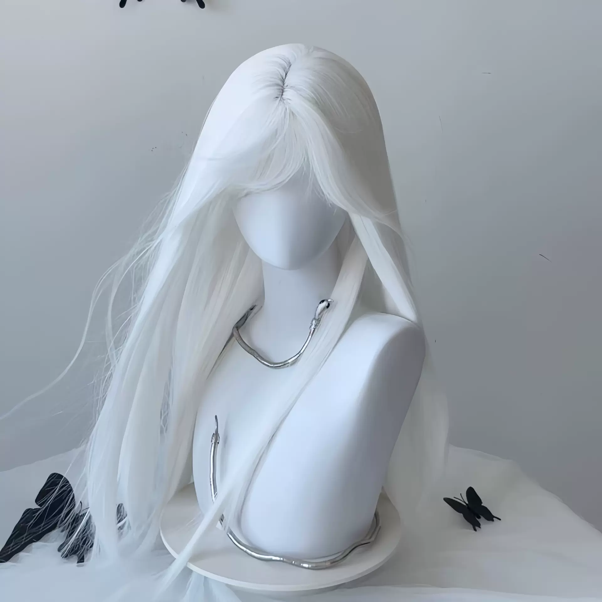 欧美风假发女纯白色齐刘海长直发日常cos聚会派对lolita百搭透气