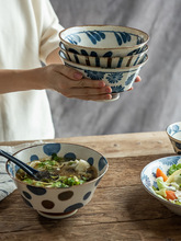 日本美濃燒南風手繪古朴日式陶瓷飯碗拉面碗湯碗深盤湯盤菜盤