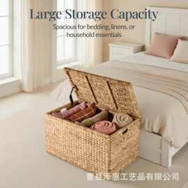 带盖储物箱藤编储物玩具箱藤制储物长凳婚礼用储物箱客厅卧室收纳