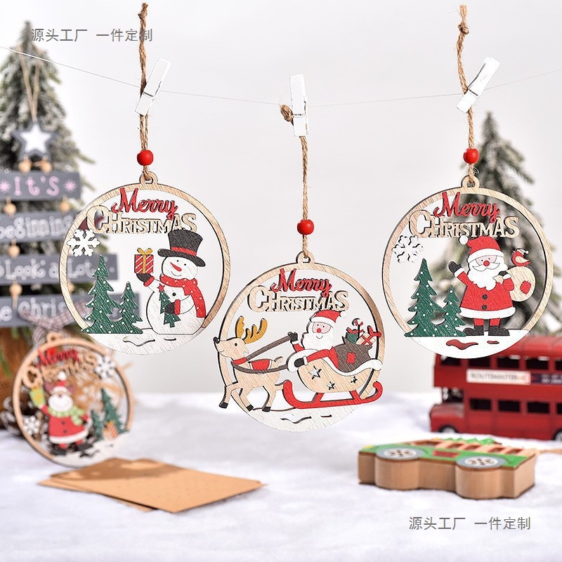 Decorative Pendant Hanging Christmas Wooden Christmas Cut Out Wooden Crafts Christmas Tree Party Home Decoration