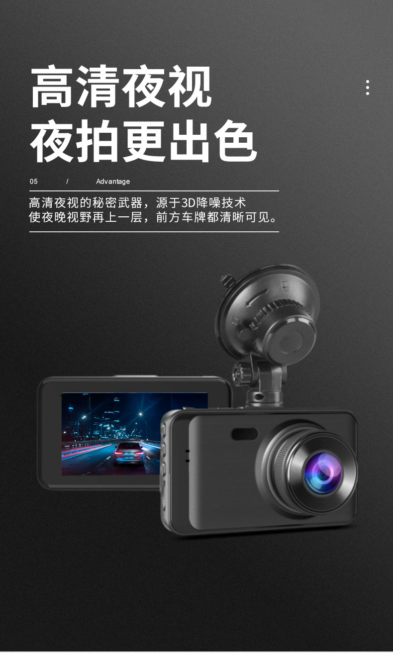 Cross-Border Dashcam Window Suction Cup Mount for Single Camera Car Night Vision High-Definition Wide-Angle Monitor