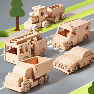 Cross-Border Wooden Car Disassembly and Assembly Nut Car DIY Building Combination Kidsren's Hands-On Ability Training Educational Toys
