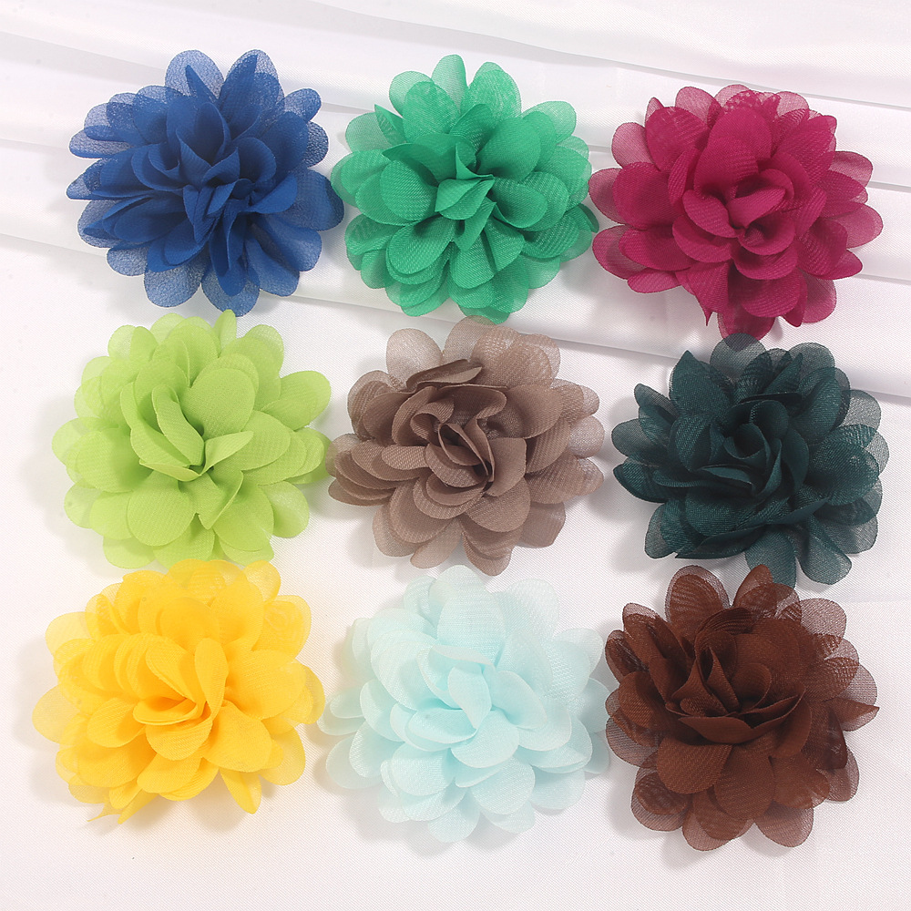 High-End 7cm Chiffon Head Flower DIY Kidsren's Head Flower Clothing Flower Accessories Pet Pendant Flowers 27 Colors in Stock