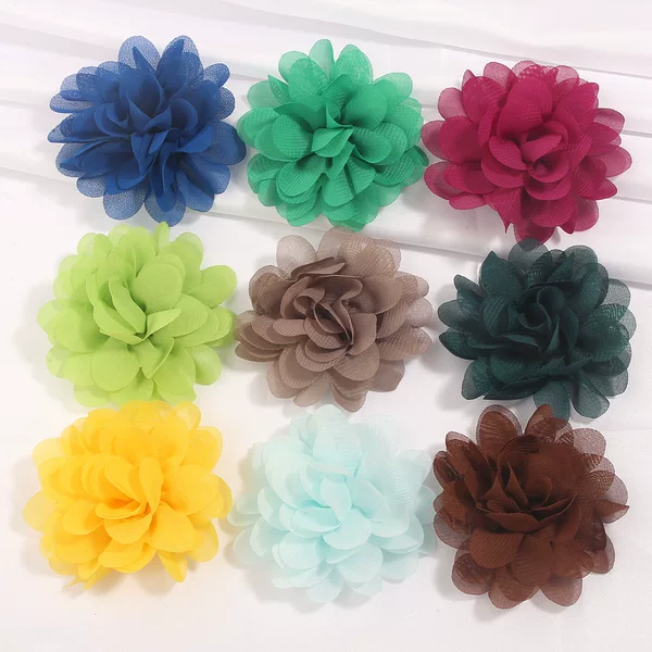 High-End 7cm Chiffon Head Flower DIY Kidsren's Head Flower Clothing Flower Accessories Pet Pendant Flowers 27 Colors in Stock
