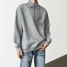 秋季韩系cleanfit重磅衬衣领卫衣男拼接假两件polo衫长袖小众上衣