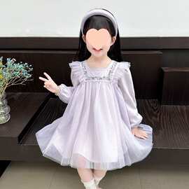 女童长袖连衣裙春秋新款儿童洋气公主裙春季女宝宝绣花纱裙子