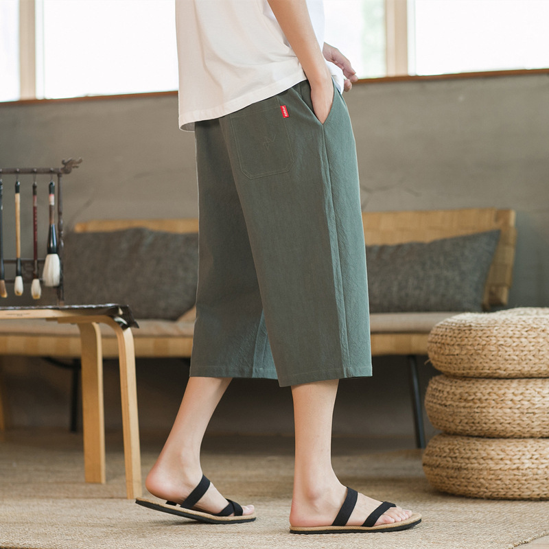 Shorts men's summer thin loose cotton and linen cropped casual cropped linen sports pants cropped pants outer wear wide Shorts men's summer thin loose cotton and linen cropped casual cropped linen sports pants cropped pants outer wear wide