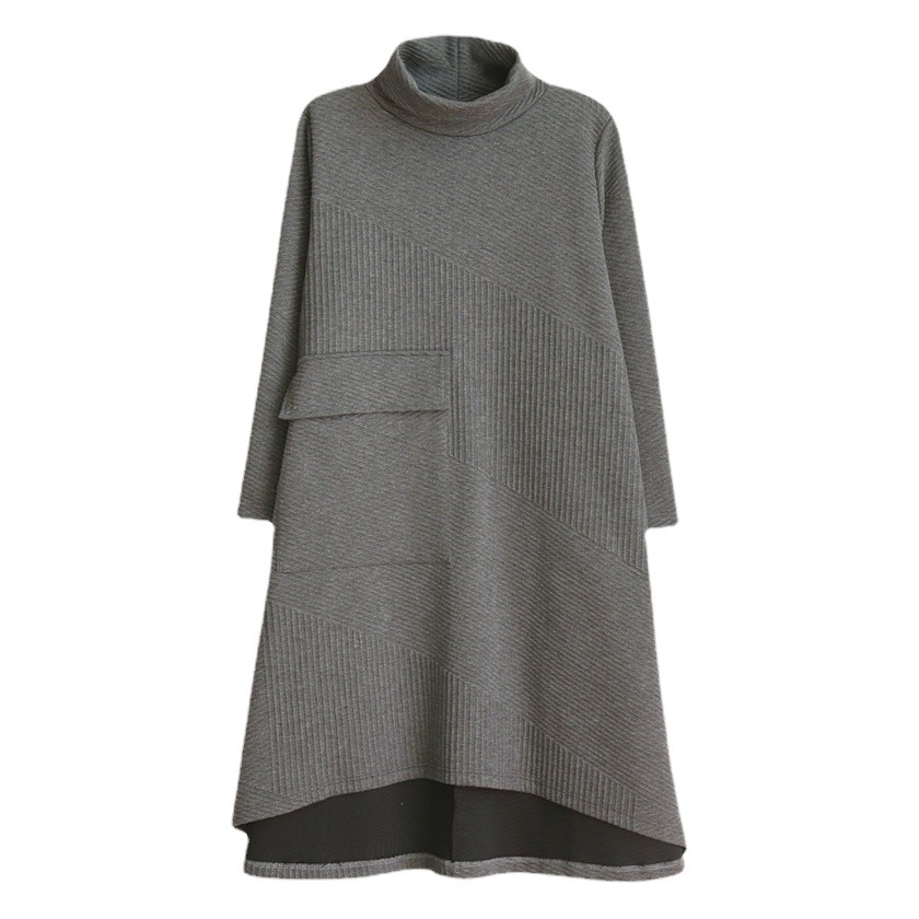 2023 artistic style high collar irregular thickened dress long inner wear elegant loose bottoming skirt for women