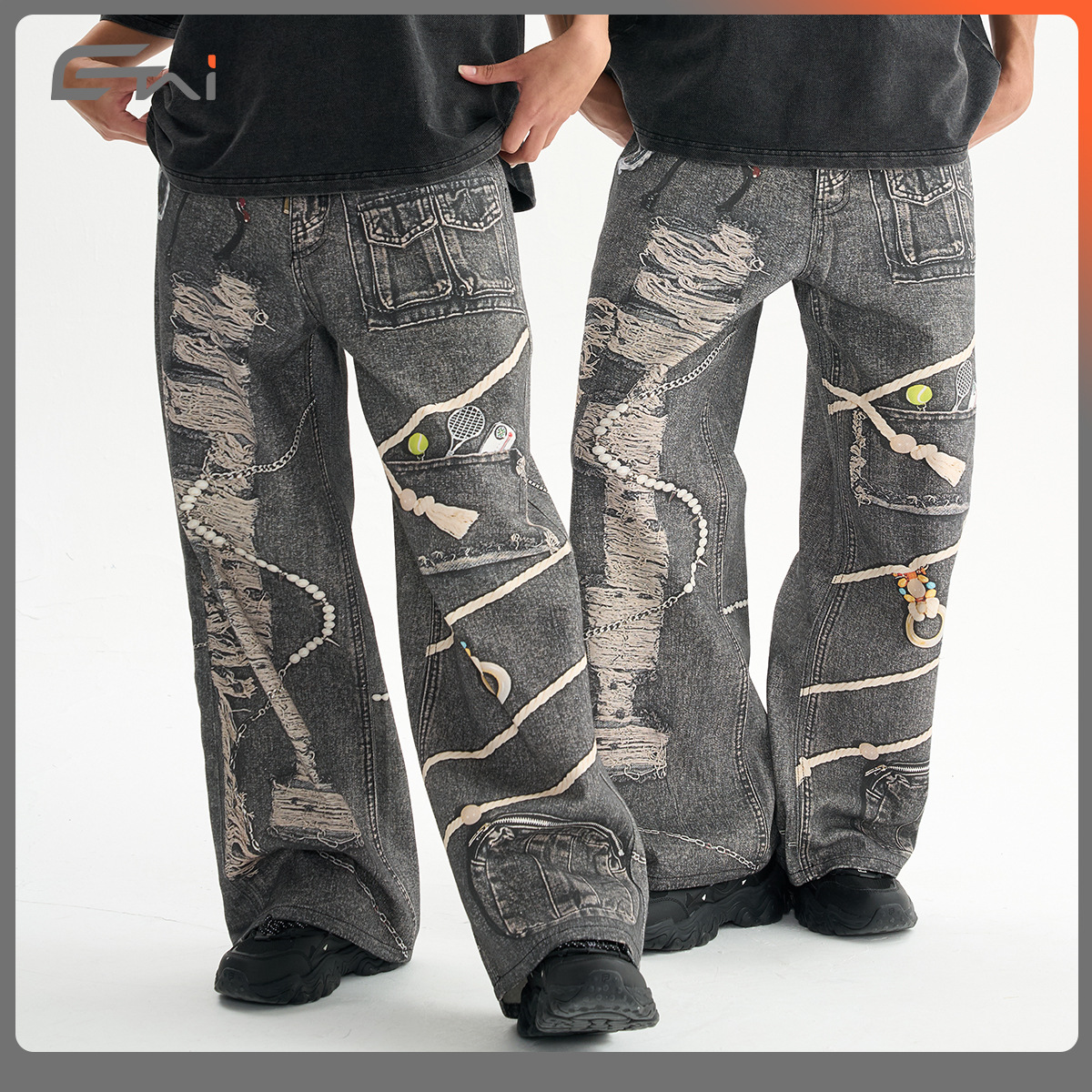 ETAI Hombre| 320g algodón pesado de moda impresa jeans hombre de alta calidad callejera impresa 3D pantalones recto