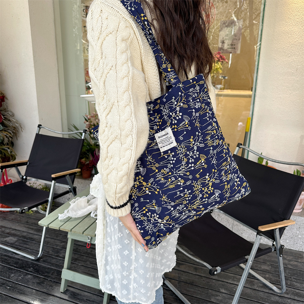 43204 ins Spring/Summer New Gentle small floral starry sky single-shoulder canvas bag with large capacity for girls' study bag undefined