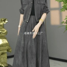 复古休闲连衣裙套装女秋季穿搭一整套妈妈洋气时尚大码女装两件套