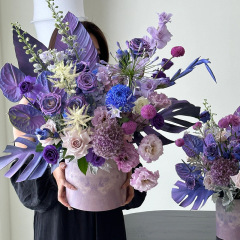 淘派七夕新品情人節花盒大理石梅紫醬禮盒鮮花玫瑰方形抱抱桶批發