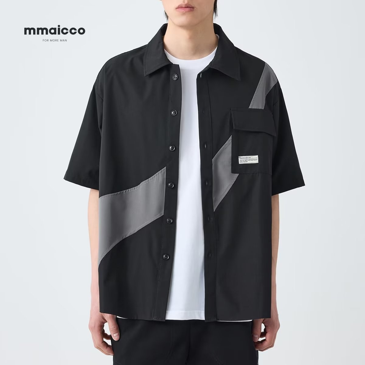Design Stitching Short-sleeved Shirt Men's Summer Japanese Cityboy Loose Casual Lapel Workwear Shirt Jacket