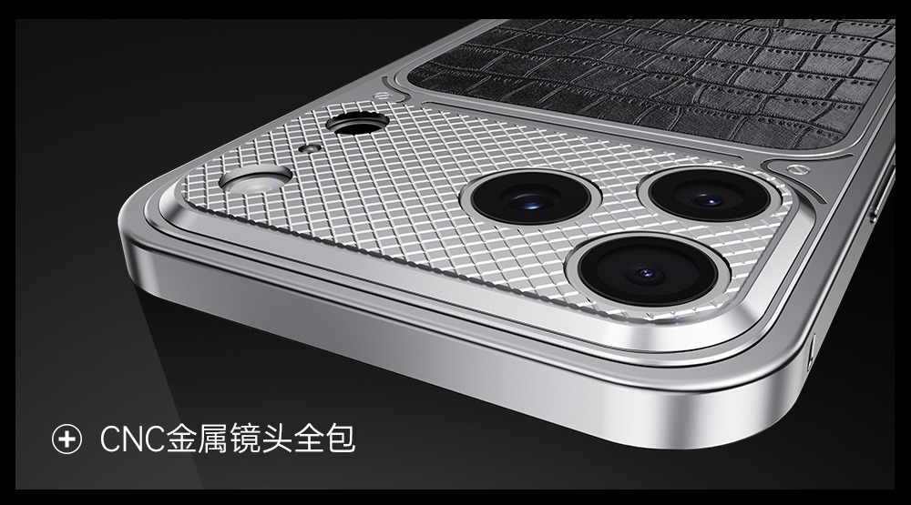 Ốp lưng iPhone 16/17 Pro Max vân da cá sấu cao cấp, viền kim loại chống sốc — Đen, Xanh dương, Đen cam, Tinh vũ cam chi tiết 14