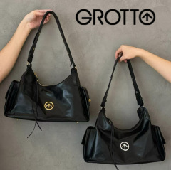 GROTTO 25年新作 トーストホーボーバッグ 植物タンニンなめしレザー 通勤 脇プリーツ シングルショルダー クロスボディ ソフトバッグ