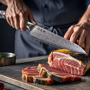 High-End Damascus Chef's Knife for Home Use, Meat Cutting Knife, Beef Knife, Abalone Shell Handle, Sushi Precision Forging