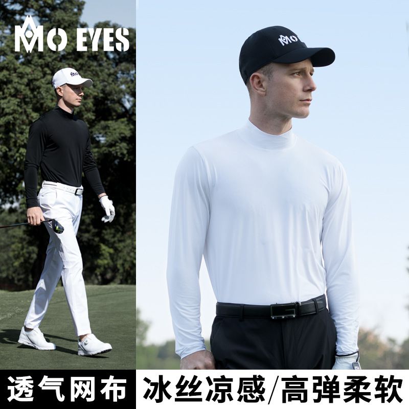 Áo thun dài tay golf nam Mo EYES chất lụa lạnh thoáng khí — M25YF032 trắng lụa lạnh tay dài [lụa lạnh mát/lưới thoáng khí sau lưng/độ đàn hồi cao mềm mại], M25YF032 đen lụa lạnh tay dài [lụa lạnh mát/lưới thoáng khí sau lưng/mềm dẻo đàn hồi cao]