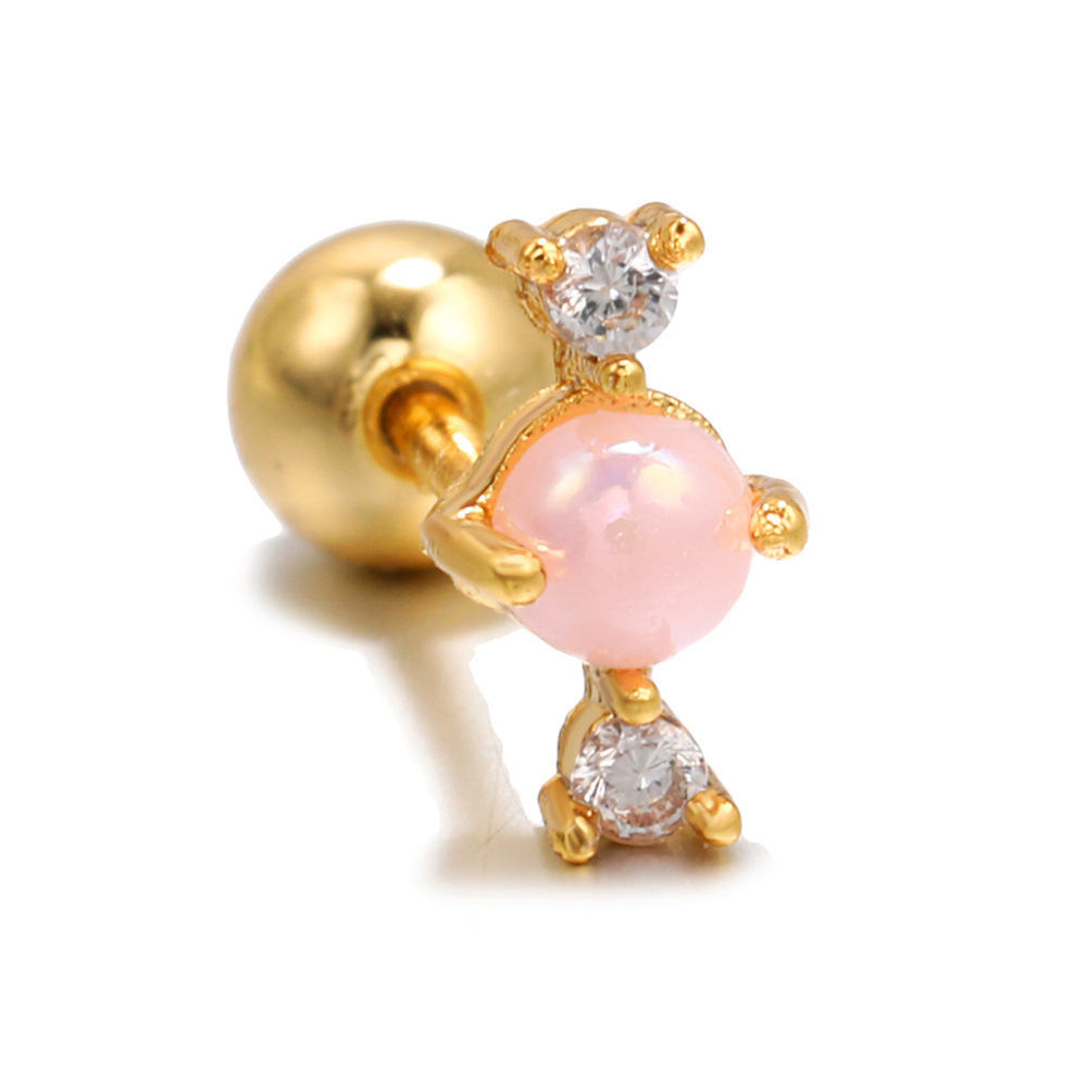 Twist Ball Ear Bone Stud Stainless Steel Rod Color Zircon Stud Earring