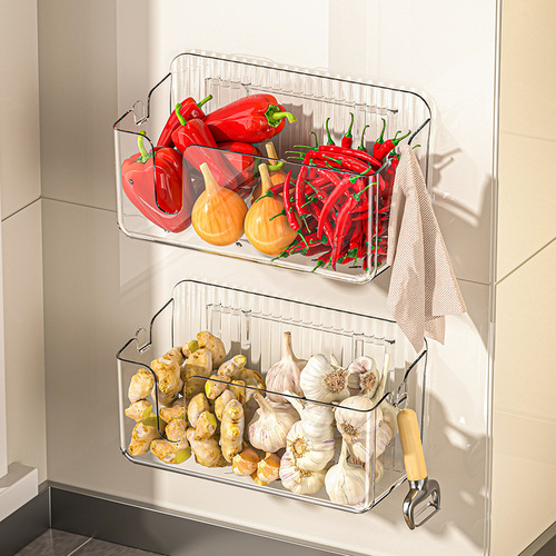 Multi-purpose transparent storage box for onion, ginger and garlic kitchen storage rack bathroom bathroom wall-mounted storage artifact without punching