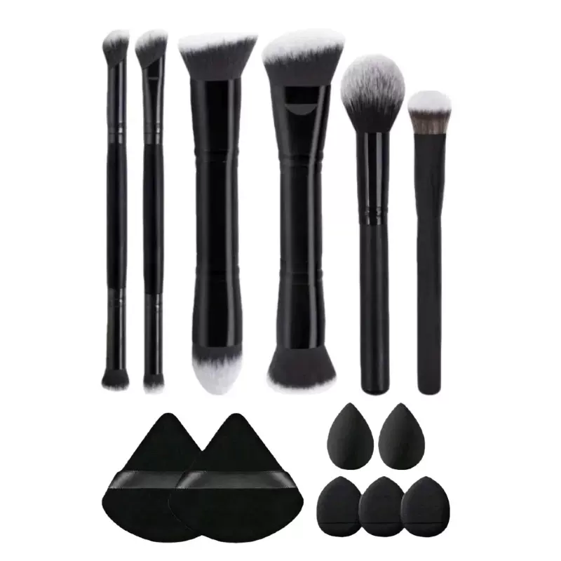 跨境双头化妆刷套装超软三色毛粉底刷腮红刷修容刷散粉刷美妆工具